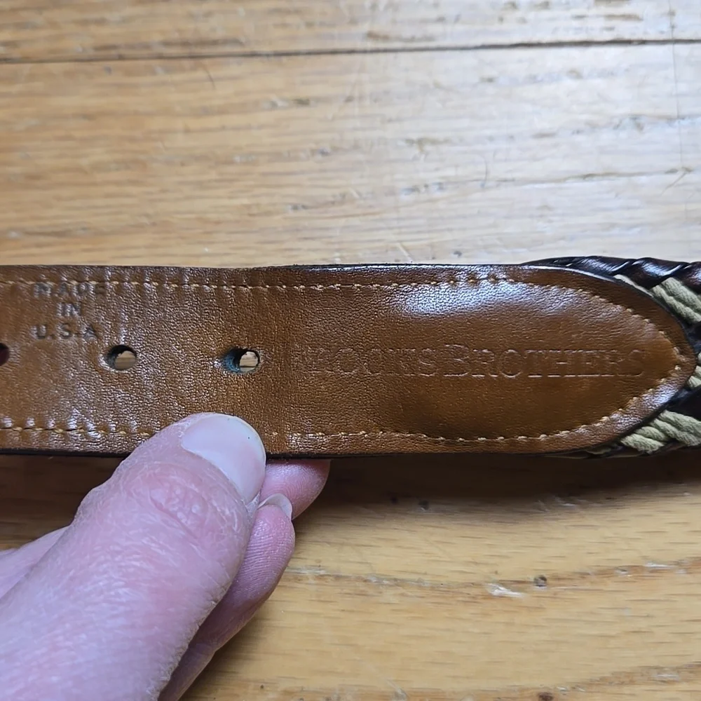 Brooks Brothers US made braided leather rope brass buckle belt, sz 38